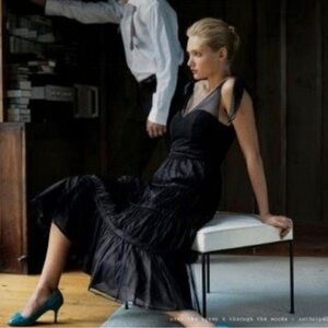 Anthropologie Odille Black Tulle Tiered V Neck Midi
Dress